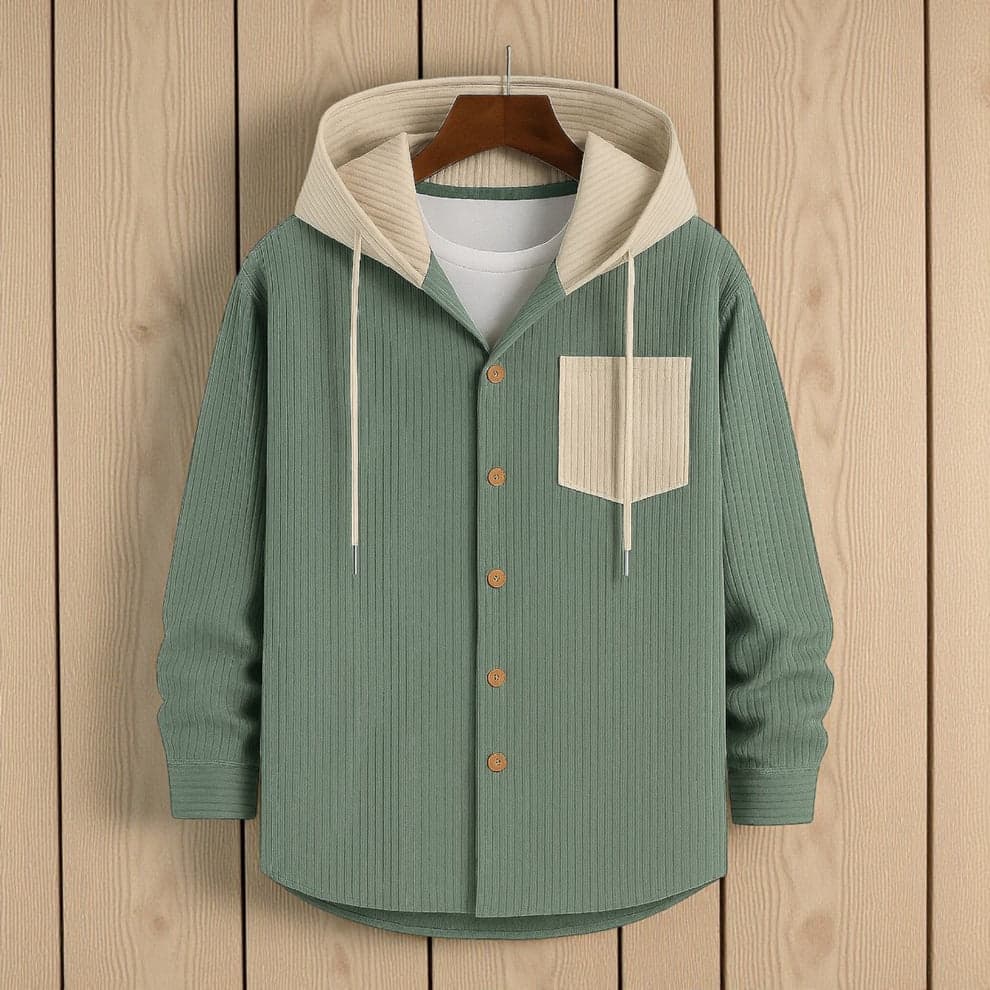 Luxury Full Sleeve Cord Hoodie - Light Moss Green