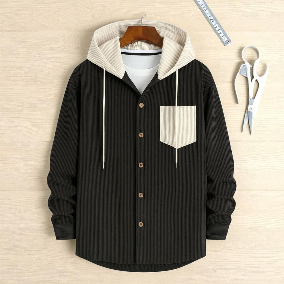 Luxury Full Sleeve Cord Hoodie - Black